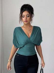 Elenzya Women's Blouse With Bell Sleeves, Gathered Shoulders, Drawstring Waist And Ruffled Hem, Stretch Mesh With Knit Lining, Elegant For Vacation, Beach, Travel And Casual Wear, In Romantic French Style - 白色 - 查看 8