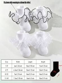 2雙女童甜美可愛純白色短襪，附荷葉邊蕾絲飾邊，四季百搭，適合戶外活動與返校穿著 - 白色 - 查看 2