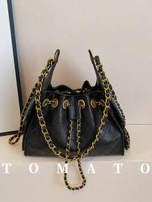 1pc Fashion Personalized Women's Crossbody Bag, PU Leather Material, Street Chain Shoulder Bag, Metal Eyelet Decor, Suitable For Outings, Gatherings, Commuting And Other Occasions. Women's Gift, Shopping, Work, Dating, Office, Travel - Black - View 2