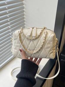 Túi xách Boston Pillow thời trang Hàn Quốc mùa xuân 2026 mới, túi tote nhỏ dành cho nữ, túi đeo vai chéo hình thoi thêu họa tiết. - Màu be - Xem 10