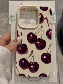 White Cherry Pattern Leather Soft Phone Case, Compatible With Apple 11/12/13/14/14Plus/15/15Plus/16/16Plus/17/17Pro And Other Models, Fashionable Protective Cover - Multicolor - View 2