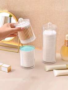 1pc Transparent Makeup Pad Swab Storage Box With Lid, Facial Cleansing Tool Organizer, Vanity Countertop Makeup Remover Holder, Bathroom Accessory - Transparent - View 9