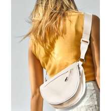 Crescent Bag for Women and Men, Fashion Medium Nylon Folding Crescent Moon Bag Single Shoulder Bag with Adjustable Strap - Beige - Ver 3