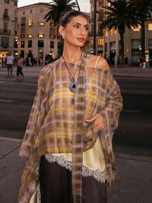 Top Poncho Xadrez Sem Mangas Moda Feminina Verão - Multicolorido - Visão 4
