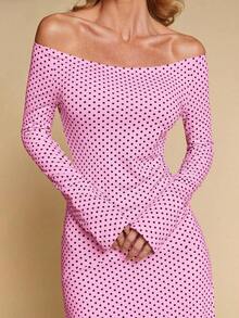 Vestido de mujer de cuello en V elegante, de manga larga, de unicolor, con dobladillo irregular, versátil para ir al trabajo, la oficina, salir, fiestas, bodas y la playa - Rosa - Ver 3