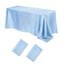 102 X 58 Inch Rectangular Satin Tablecloth, Silky Texture Champagne Color Party Tablecloth Suitable For Rectangular Tabletop Party, Holiday Dinner, Wedding Banquet Decoration (Silver) - Baby Blue - View 25