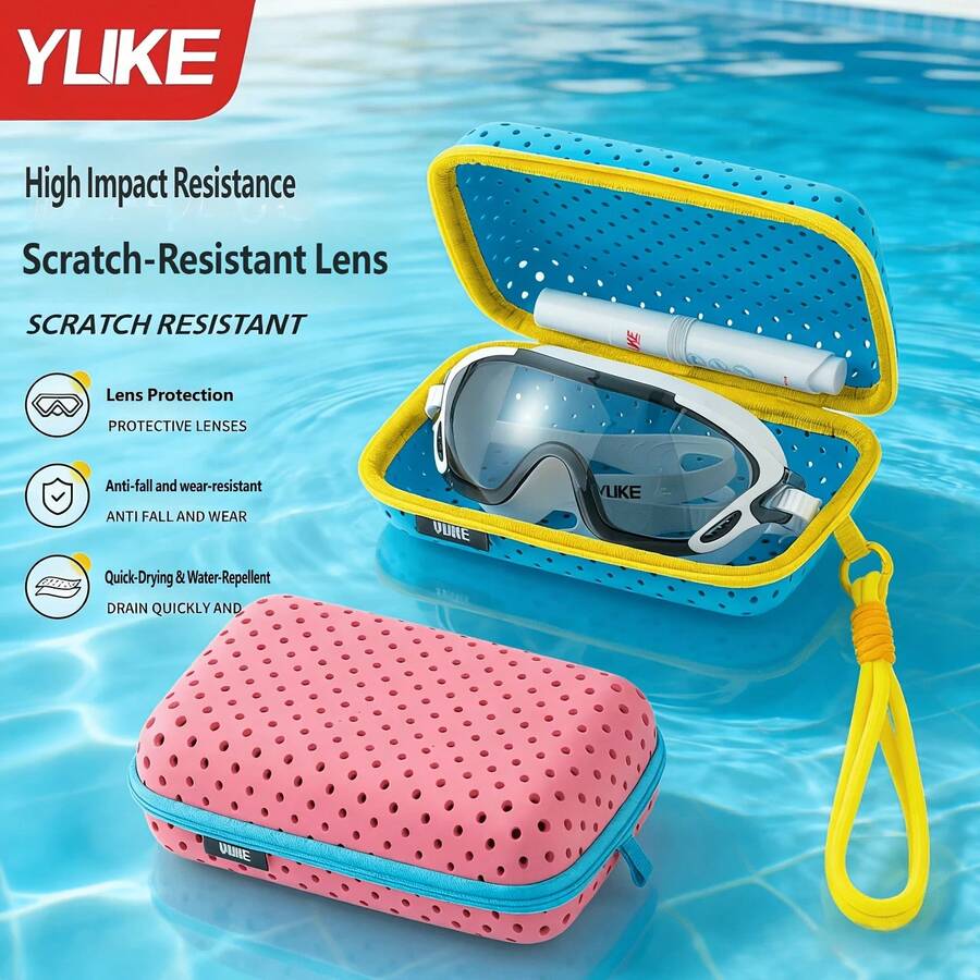 Swimming Goggles Case, Anti-Drop, Breathable Glasses Storage Box, Silicone, Wear-Resistant, Pressure-Resistant, Unisex, Portable Swimming Training Equipment - Ocean Blue - View 1