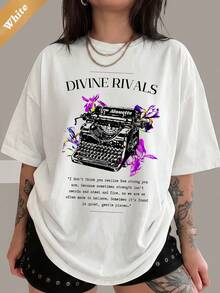 Divine Rivals Oath Gazette Typewriter T-Shirt, 100% Cotton Bookish Merch, Iris Winnow & Roman Kitt Fan Tee - White - View 1