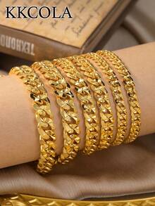 KKCOLA 1 Pc Fashionable And Versatile Mesh Chain Thick Bracelet With Floral Design.For Festivals. Gift For Your Loved One. Hotly Sold In The Middle East - Gold - View 6