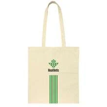 Real Betis Balompié 皇家貝蒂斯足球俱樂部手提包，尺寸 38 x 42 厘米，大容量隔層，長肩帶，適合上學和返校，官方授權，米白色帶隊徽 - 免費配送 ✅ 西班牙大陸地區 24/48 小時送達 - Tote bag - 查看 2