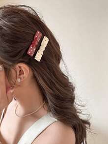 2pcs Women's Cute Polka Dot Bow Duckbill Hair Clips, Suitable For School, Commuting, Party And Multiple Occasions, Front Hair/Side Bangs Clip, Ancola Red/Milk White Multi-Style Polka Dot Ins Influencer Hair Accessory, 6cm Portable Size, Secure Grip, Versatile Daily Hair Clip (Suitable For Fixing Bangs Or Forehead), Claw Clip Style, Ideal Choice For Women's Hair Accessories - Random Color/style - View 3