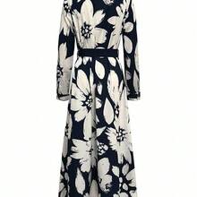 . .  Clasi Vestido de mujer con diseño floral grande, de corte holgado y con lazo en la cintura, de estilo elegante y casual - Multicolor - Ver 7