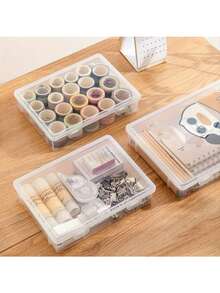 3pcs A5 Transparent Plastic Storage Boxes With Lids | Flip-Top Stackable Organizer Boxes - Durable Rectangular Containers For Office Supplies, Art Materials And Desk Accessories | Multi-Functional Design With Easy-Grip Handles (Non-Waterproof) - Multicolor - View 4