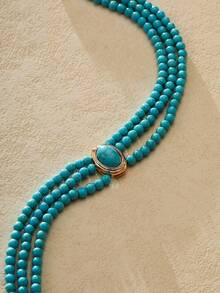 Nocturel 1pc Delicate And Elegant French Style Short Multilayer Turquoise Beaded Choker Necklace For Women, Suitable For Parties And Holidays - Turquoise - View 2