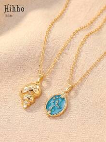 Hihho 2pcs/Set Lovely Seashell & Mermaid Tail Necklace, Vacation Vibe Accessory, Suitable For Commute, Vacation, Summer Outing - Clavicle Chain - View 4