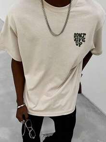 Camiseta de manga corta de cuello redondo con estampado de letras casual para hombre, verano - Gris - Ver 3