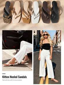 Athlefit Women's Kitten Heels Flip Flops Square Toe Low Heels Slip On Comfortable Summer Thong Heeled Sandals  The Wide Straps Of These Flip-Flop Heels Fit The Foot Shape Better, And The V-Shaped Instep Flatters The Leg Shape, Creating A Modern And Attractive Silhouette For Every Look - Beo - Xem 9
