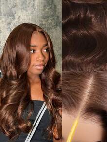 OQ Peruca Frontal de Renda Completa de Cabelo Humano Ondulado Marrom com Densidade de 180%, 16-28 Polegadas, Sem Necessidade de Cola, Essencial para Fantasia de Halloween, Peruca de Cabelo Humano Real, Embalagem de Presente com Frete Grátis - S4 - Visão 4