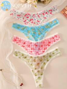 SQPVEH 4-Piece Semi-Transparent Soft Mesh Lingerie Set - Multicolor - View 8