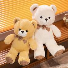 1 pieza Oso de peluche suave y lindo de 38cm con corbata de moño, regalo de cumpleaños/Navidad, gran regalo de boda de oso de peluche, decoración navideña, decoración del hogar y regalo de cumpleaños/festividad, suave y cómodo, material de peluche de poliéster, regalo elegante para el Día de San Valentín y Navidad - Multicolor - Ver 8