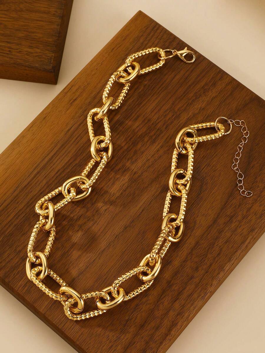 NAIZHU 1pc European And American Metal Punk Thick Necklace, Streetwear Hip-Hop Party Accessory - Gold - View 1