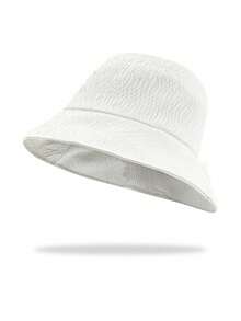 1pc White Textured Pleated Bucket Hat, Soft Milky White Tone With Unique Chic Texture, Wide Brim To Flatter Face Shape, Breathable & Comfortable For Effortless Korean Minimalist Elevated Daily Look - Fisherman's Hat - View 14