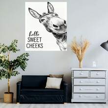 Arte de pared con ilustración de burro divertido 2D plano, 2D plano, 2D plano, 1 pieza, con marco de madera maciza, sin instalación, decoración de pared, estilo moderno de granja rústica nórdico, adecuado para dormitorio, sala de estar, oficina, regalo de inauguración de la casa - Enmarcado - Ver 5