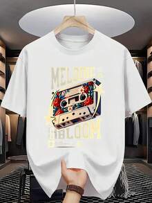 Fit.1pack.100%Cotton.Men' Summer Short Sleeve T-Shirt With Letter '' Printing - Casual Round Neck Breathable Top, Regular Fit For Hot Weather, Machine Washable & Dry Cleanable - Versatile For Casual & -Casual Wear - In Stock!.Palme Graphics - White - View 1