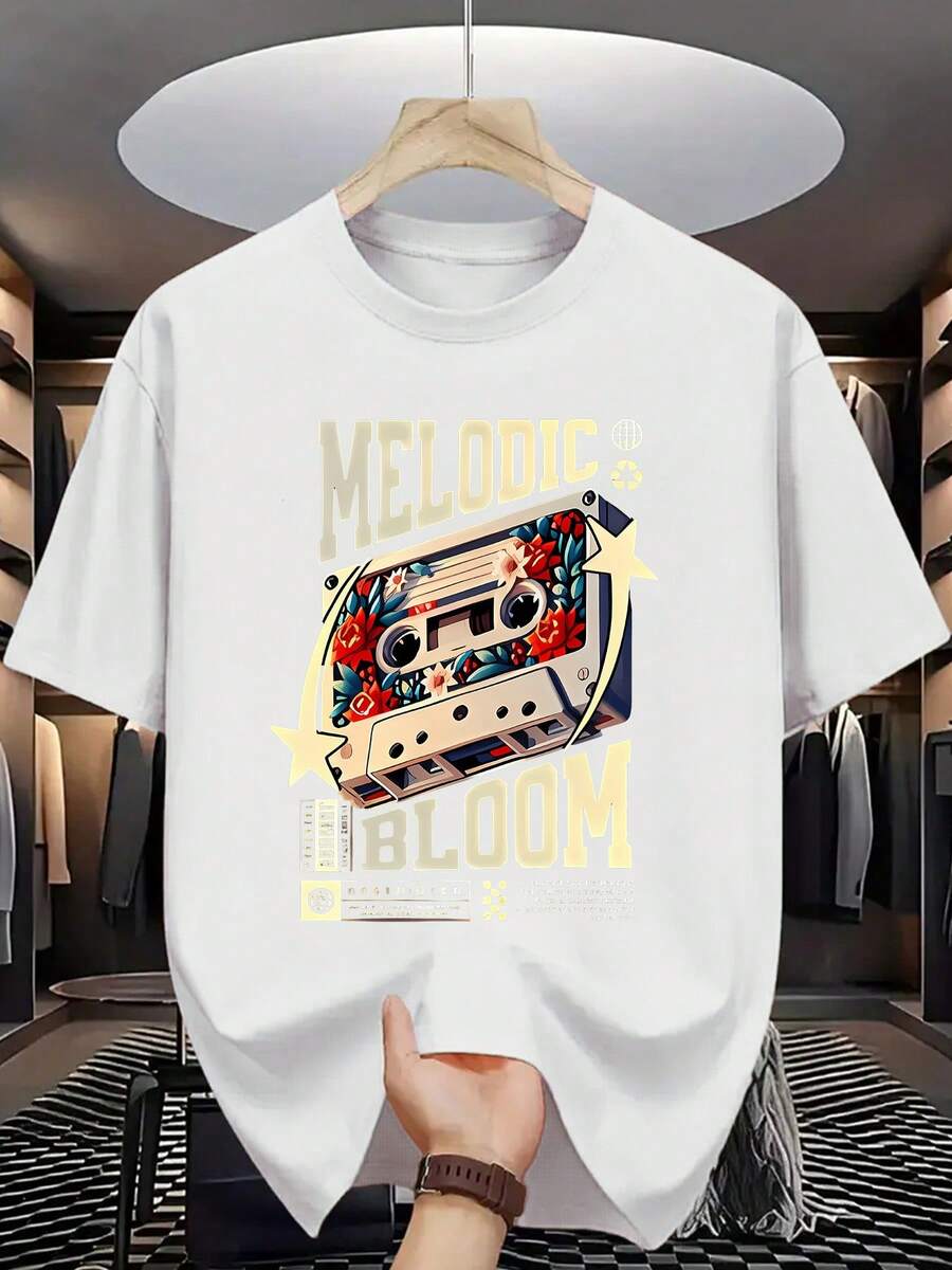 Fit.1pack.100%Cotton.Men' Summer Short Sleeve T-Shirt With Letter '' Printing - Casual Round Neck Breathable Top, Regular Fit For Hot Weather, Machine Washable & Dry Cleanable - Versatile For Casual & -Casual Wear - In Stock!.Palme Graphics - White - View 1