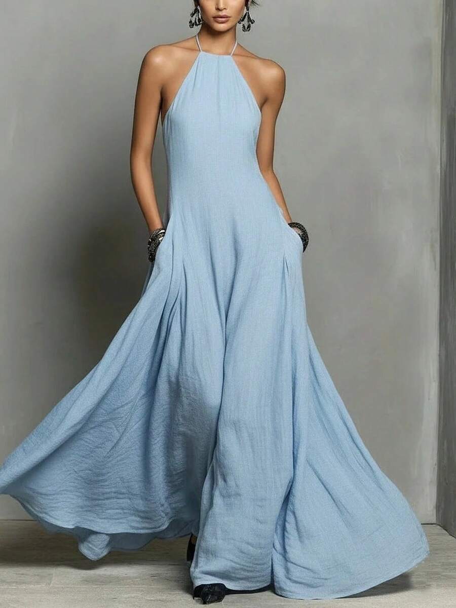 Women's Summer Dress 2026, Sexy, Minimalist, Halter Neck, Backless, Fitted, For Beach Vacation - 藍色 - 查看 1
