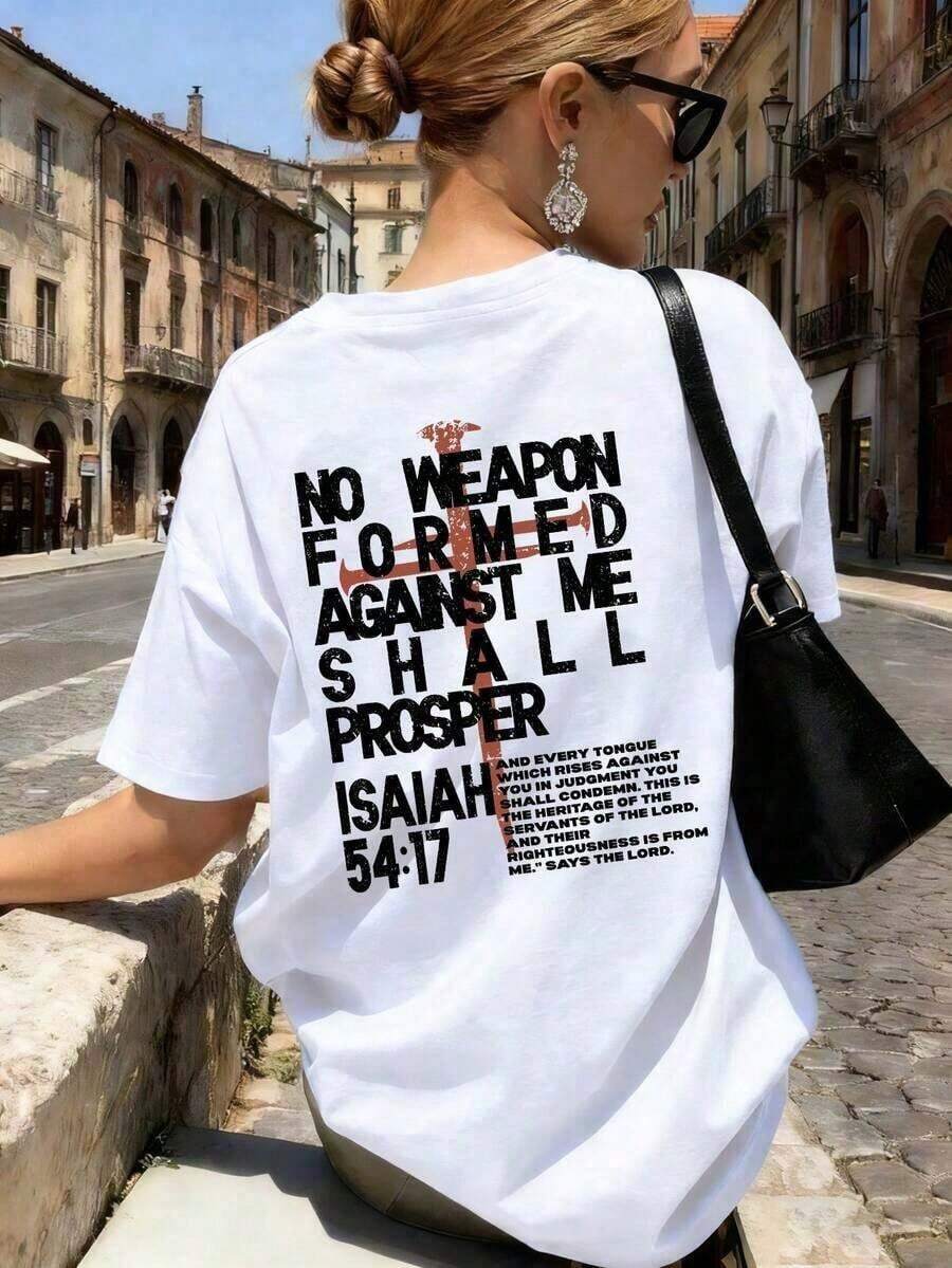 Women's Short-Sleeve Summer T-Shirt With Letter And Cross Print, Casual And Versatile, Round Neck, Beige Color, Ideal For Holidays And Everyday Wear, Loose And Comfortable, Summer Clothing. 100% Cotton. - 白色 3 - 查看 1