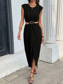 Vestido corto envolvente con estampado de lunares para mujer - Negro - Ver 4