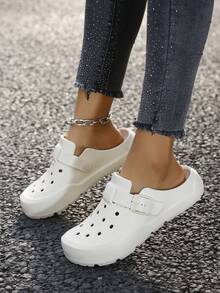 Women's Comfortable Slip-On Slippers, Solid Color Basic Style, Casual Vacation Fashion, Flat Sandals For Beach, Spring/Summer/Autumn - White - View 2