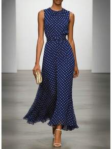 New European And American Spring Polka Dot Sleeveless Dress Women French Style Waist Cinching Elegant Long Slimming A-Line Dress - 白色 - 查看 8