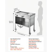 Outdoor Propane Griddle, 2 Burners (11,600 BTU Each), Commercial Stainless Steel Gas Griddle Cart With 4 Lockable Wheels, 1/3 Food Pan, Easy-Grip Side Handle, Ideal For Hot Dogs, Burgers & Meats - 2 Burners, One Pan - View 12