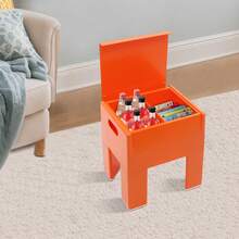 Otomana multifuncional de plástico con tapa elevable, taburete acolchado para cambiarse los zapatos en la entrada con compartimento oculto, pequeño banco de almacenamiento con asas laterales, reposapiés y organizador versátil para dormitorio y sala de estar, taburete de almacenamiento de ABS duradero con patas desmontables. - Naranja Quemada - Ver 10
