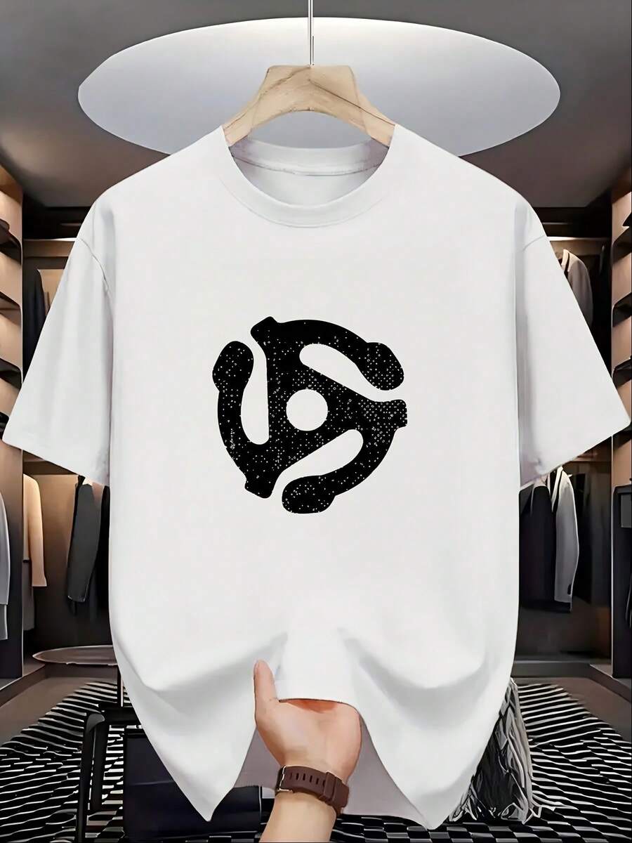 Camiseta vintage con estampado de adaptador de discos de vinilo de 45 RPM - Negra con estampado blanco, corte holgado, estilo casual, adecuada para amantes de la música, DJs y entusiastas del vintage - Regalo original lavable a máquina, opaca. - Blanco - Ver 1