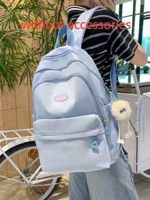 Ba lô đi học màu xanh pastel tối giản | Ba lô nylon nhẹ với logo "GQL" và khóa kéo hình tam giác | Dây đeo có thể điều chỉnh | Nhiều ngăn - Nhiều màu - Xem 5