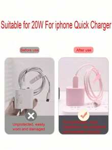 5pcs Black TPU Anti-Drop Charger Protector Case, Data Cable Winder Compatible With Apple 18W/20W Charger - Pink - View 5