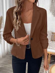 AYYEMERY ROSE Blazer informal de mujer de unicolor con puños drapeados para otoñoAYY - Gris - Ver 11