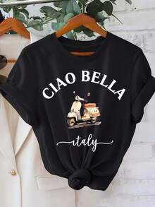 Ciao Bella Little Tram - Basic And Versatile Regular Short-Sleeve T-Shirt With Italian Lemon Tree Print - White - View 6