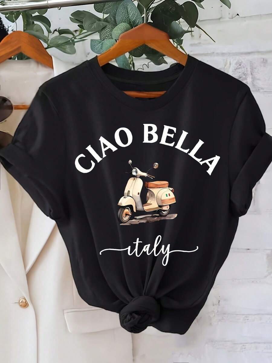 Ciao Bella Little Tram - Basic And Versatile Regular Short-Sleeve T-Shirt With Italian Lemon Tree Print - Black - View 1