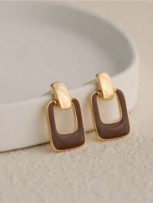 1 Pair Of Versatile Square Earrings In Black, Unique And Elegant Vintage Design For Women, Suitable For Daily Wear, Dates, Vacations, Weddings, Holidays, Birthday Gifts, Mother's Day, Valentine's Day - 咖啡店 - 查看 2