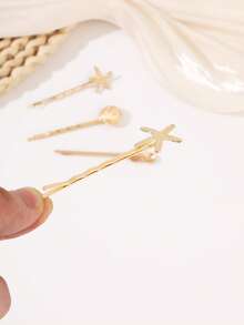 4pcs Ocean Element Fashion Holiday Style Alloy Starfish & Shell Hair Clips - Gold - View 3
