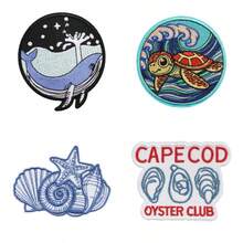 1片海洋生物系列刺绣布贴，鲸鱼、海龟、海星、牡蛎图案，熨烫式贴花，服装装饰贴纸，DIY熨烫背衬布贴片 - D - 查看 1