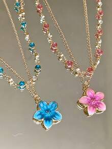 2pcs/Set Layered Crystal Flower Pendant Necklace Set, Fashion Jewelry For Women - Style 1 - View 4
