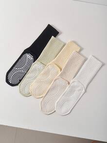 Women's Anti-Slip Yoga Crew Socks, Full-Grip Pilates Socks, Breathable Cotton Socks For Barre & Workout - Multicolor - View 7