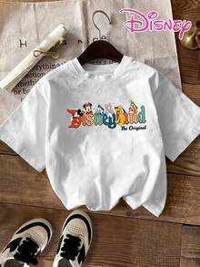 Disney Licensed, Best-Selling Women's Print: Minnie Mouse Head, Diamond Sparkle, Bow, Fashionable And Cute Printed Short-Sleeved Crew Neck T-Shirt. Crew Neck, Casual, Comfortable, Stylish, And Versatile, Suitable For Spring, Summer, And Autumn. Optimistic Design, Elastic Fabric. - trắng - Xem 2