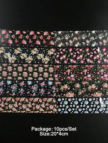 10片玫瑰蕾絲花卉印花春季美甲貼紙，彩色優雅牡丹花美甲貼花，夏季婚禮美甲裝飾DIY美甲貼花（非黏性） - 彩色 - 查看 7
