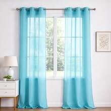 Semi-Sheer Curtains With Grommets For Installation On Standard Rods. The Fine, Airy Fabric Lets In Soft Light, Protects Privacy, And Complements A Variety Of Decorating Styles In Bedrooms And Living Rooms. - 天藍色 - 查看 2